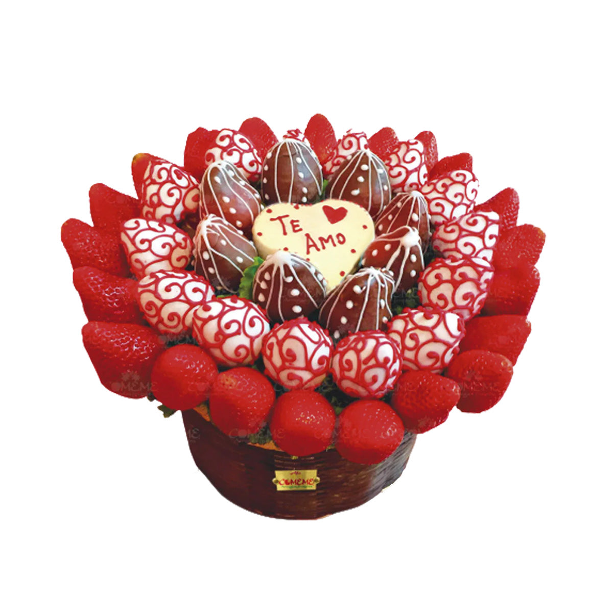 Canasta Rosa Corazón - Arreglo Frutal Comeme - Comeme